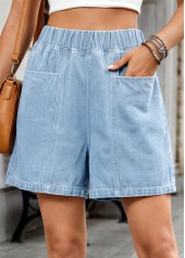 Denim Blue Wide Leg Elastic Waist High Waisted Shorts