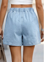 Denim Blue bottoms,Plain Color bottoms,Denim Blue Wide Leg Elastic Waist High Waisted Shorts