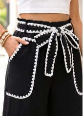 Black bottoms,Plain Color bottoms,Black Wide Leg Elastic Waist High Waisted Pants