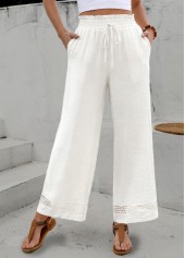 White Elastic Waist High Waisted Pants