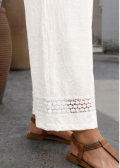 White bottoms,Plain Color bottoms,White Elastic Waist High Waisted Pants