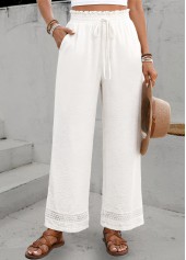 White bottoms,Plain Color bottoms,White Elastic Waist High Waisted Pants