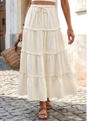 Beige bottoms,Plain Color bottoms,Beige Maxi Elastic Waist A Line Skirt