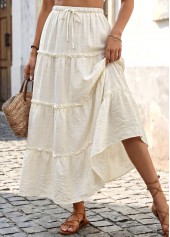 Beige Maxi Elastic Waist A Line Skirt
