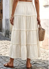 Beige bottoms,Plain Color bottoms,Beige Maxi Elastic Waist A Line Skirt