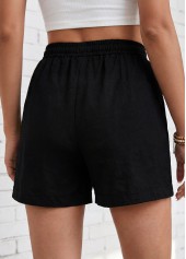 Black bottoms,Plain Color bottoms,Black Elastic Waist High Waisted Shorts