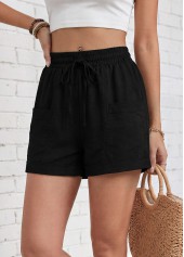 Black bottoms,Plain Color bottoms,Black Elastic Waist High Waisted Shorts