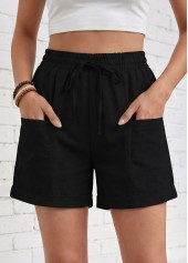 Black Elastic Waist High Waisted Shorts