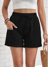 Black bottoms,Plain Color bottoms,Black Elastic Waist High Waisted Shorts