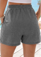 Grey bottoms,Plain Color bottoms,Grey Elastic Waist High Waisted Shorts