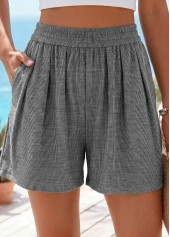 Grey bottoms,Plain Color bottoms,Grey Elastic Waist High Waisted Shorts