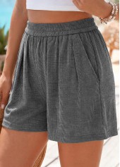 Grey bottoms,Plain Color bottoms,Grey Elastic Waist High Waisted Shorts