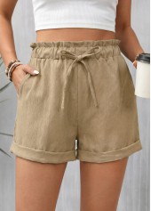 hellkamelfarbene Shorts mit elastischem Bund und hohem Bund