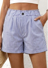 Striped Blue Elastic Waist High Waisted Shorts
