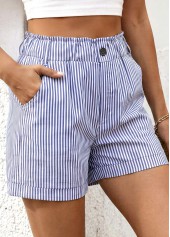 Blue bottoms,Striped bottoms,Geometric bottoms,Striped Blue Elastic Waist High Waisted Shorts