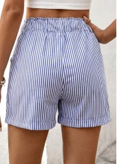 Blue bottoms,Striped bottoms,Geometric bottoms,Striped Blue Elastic Waist High Waisted Shorts