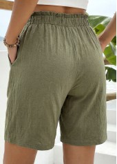 Green bottoms,Plain Color bottoms,Green Elastic Waist High Waisted Shorts