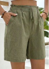 Green bottoms,Plain Color bottoms,Green Elastic Waist High Waisted Shorts