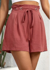 Red bottoms,Plain Color bottoms,Red Wide Leg Drawastring High Waisted Shorts