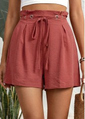 Red bottoms,Plain Color bottoms,Red Wide Leg Drawastring High Waisted Shorts