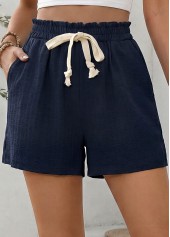Navy bottoms,Plain Color bottoms,Navy Elastic Waist High Waisted Shorts