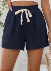 Navy bottoms,Plain Color bottoms,Navy Elastic Waist High Waisted Shorts