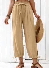 Light Camel bottoms,Plain Color bottoms,Light Camel Elastic Waist High Waisted Pants