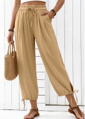 pantalon taille haute élastique camel clair