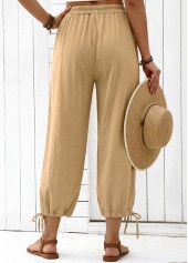 Light Camel bottoms,Plain Color bottoms,Light Camel Elastic Waist High Waisted Pants