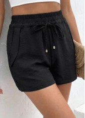 Black bottoms,Plain Color bottoms,Black Elastic Waist High Waisted Shorts
