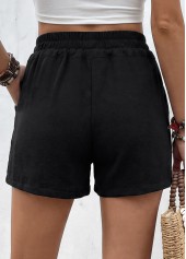 Black bottoms,Plain Color bottoms,Black Elastic Waist High Waisted Shorts