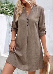 ROTITA Gray Brown Tummy Coverage Short Split Neck Dress