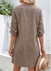 Gray Brown dresses,Plain Color dresses,Everyday dresses,Casual dresses,ROTITA Gray Brown Tummy Coverage Short Split Neck Dress