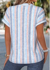 Multi Color tops,Striped tops,Geometric tops,ROTITA Tummy Coverage Multi Stripe Print Split Neck Blouse
