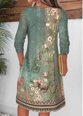 Sage Green dresses,Plants dresses,Floral dresses,Everyday dresses,Casual dresses,ROTITA Sage Green Random Floral Print Tuck Stitch Short Dress