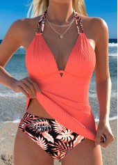 ROTITA Coral Two-piece Floral Print Mid Waisted Tankini Set