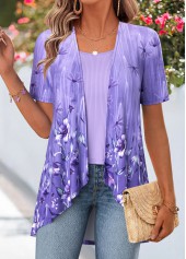 ensemble deux pièces à manches courtes et imprimé floral Rotita violet