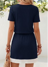 Navy dresses,Contrast Color dresses,Everyday dresses,Casual dresses,ROTITA Navy Fake 2in1 Short Round Neck Dress