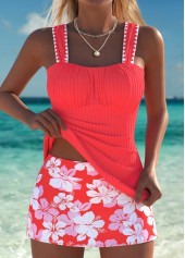 Rotita orangefarbenes Tankini-Set mit mittelhohem Bund gerafftem Blumenmuster