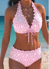 ROTITA Pink Mid Waisted V Neck Bikini Set