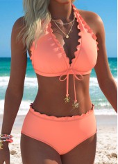 Ensemble bikini Rotita orange taille mi-haute col en V
