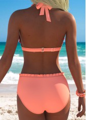 Orange swimwear,Plain Color swimwear,ROTITA Orange Mid Waisted V Neck Bikini Set
