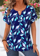 ROTITA Tummy Coverage Floral Print Multi Color Split Neck Blouse