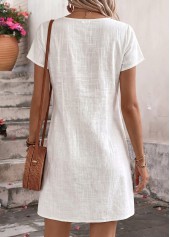 White dresses,Plain Color dresses,Everyday dresses,Casual dresses,ROTITA White Tuck Stitch Short Split Neck Dress