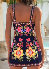 Navy swimwear,Floral swimwear,Plants swimwear,ROTITA Navy Layered Floral Print One Piece Swimdress