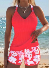 ROTITA Orange Two-piece Floral Print Mid Waisted Tankini Set