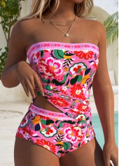 ROTITA Pink Tummy Coverage Random Floral Print Tankini Set
