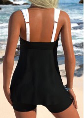 Black swimwear,Contrast Color swimwear,ROTITA Black Mid Waisted Bandeau Tankini Set