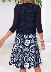 Navy dresses,Tribal dresses,Everyday dresses,Casual dresses,ROTITA Navy Tribal Print Two-piece V Neck Dress and Cardigan
