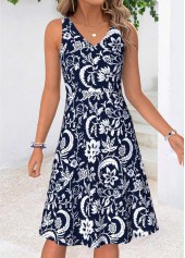 Navy dresses,Tribal dresses,Everyday dresses,Casual dresses,ROTITA Navy Tribal Print Two-piece V Neck Dress and Cardigan